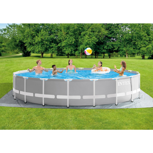 Intex 20ft x 52in Outdoor Prism Frame Above Ground Swimming Pool Set with Cartridge Filter Pump, 2 Lounger Float Chairs and Inflatable Cooler with Lid