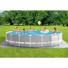 Intex 20ft x 52in Outdoor Prism Frame Above Ground Swimming Pool Set with Cartridge Filter Pump, 2 Lounger Float Chairs and Inflatable Cooler with Lid