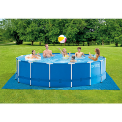Intex Metal Frame 15' x 48" Round Above Ground Swimming Pool Set with Filter Pump, Ladder, and Cover with Maintenance Accessory Vacuum and Skimmer Kit