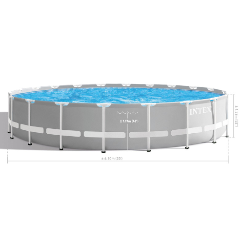 Intex 20ft x 52in Outdoor Prism Frame Above Ground Swimming Pool Set with Cartridge Filter Pump, 2 Lounger Float Chairs and Inflatable Cooler with Lid