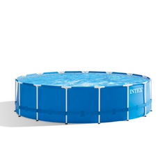 Intex Metal Frame 15' x 48" Round Above Ground Swimming Pool Set with Filter Pump, Ladder, and Cover with Maintenance Accessory Vacuum and Skimmer Kit